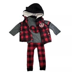 Buffalo Plaid Mickey Mouse Outfit Vest Long Sleeve Shirt Vest Size 2T Disney